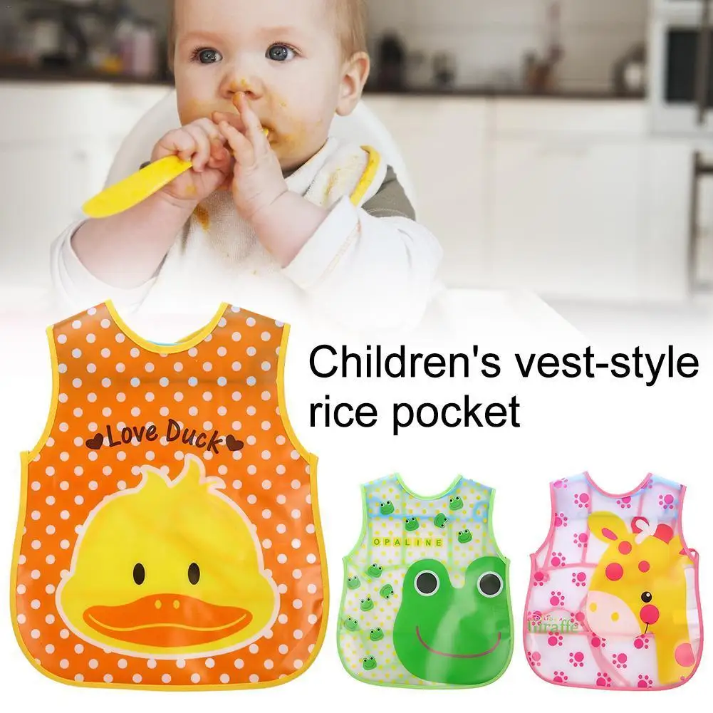 

Adjustable Baby Cute Cartoon Animal Bibs Children Vest-style Rice Pocket Waterproof Lunch Feeding Bibs Saliva Bibs Feeding Cloth