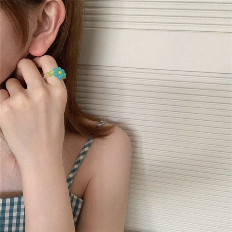 Кольцо женское AOMU разноцветное с рисовыми бусинами в Корейском стиле | Украшения