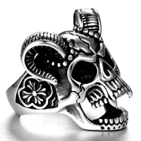 retro cross skull sheep head mens ring adjustable fashion rock personality punk motorcycle finger jewelry open ring