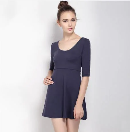 

2021In the summer of the new of bowknot backless dress skirt pure color long sleeve round collar cultivate one's morality