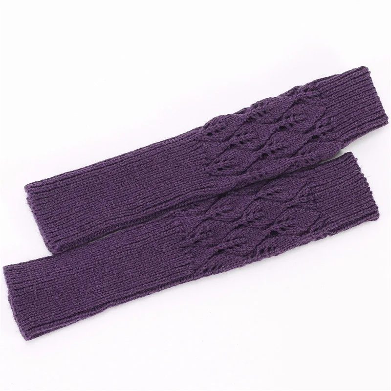 Purple Зимние женские варежки с длинными рукавами, однотонные Мягкие толстые теплые Акриловые эластичные вязаные митенки, теплые перчатки C81 - Цвет: Purple