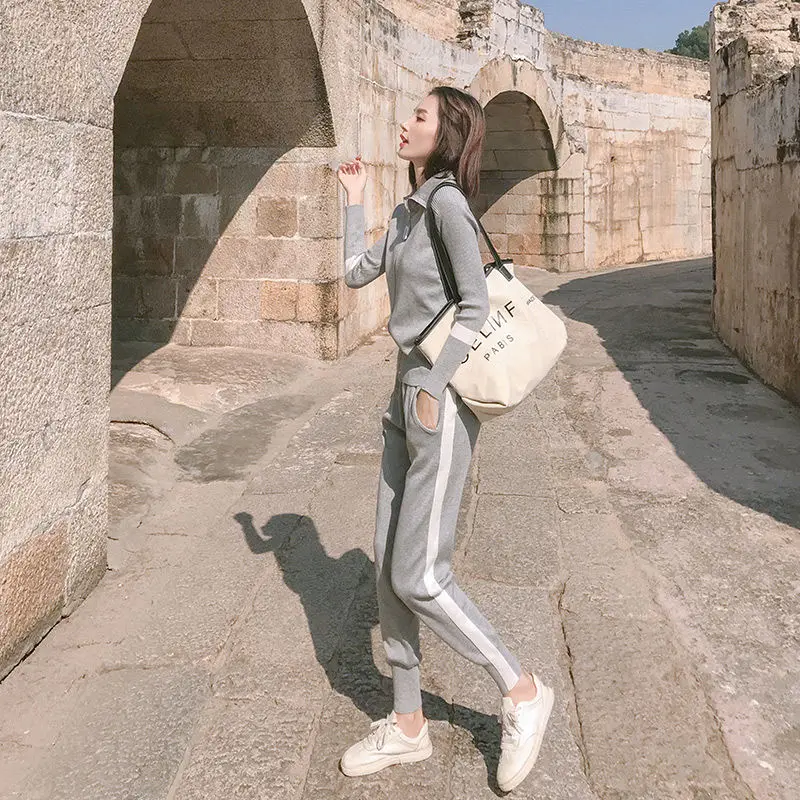 

Spring Women 2020 new fashion knit jacket casual chaps fall two-piece suit