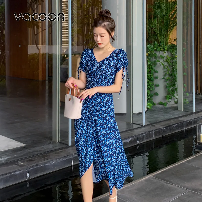 Женское винтажное платье с цветочным принтом и V-образным вырезом | Женская