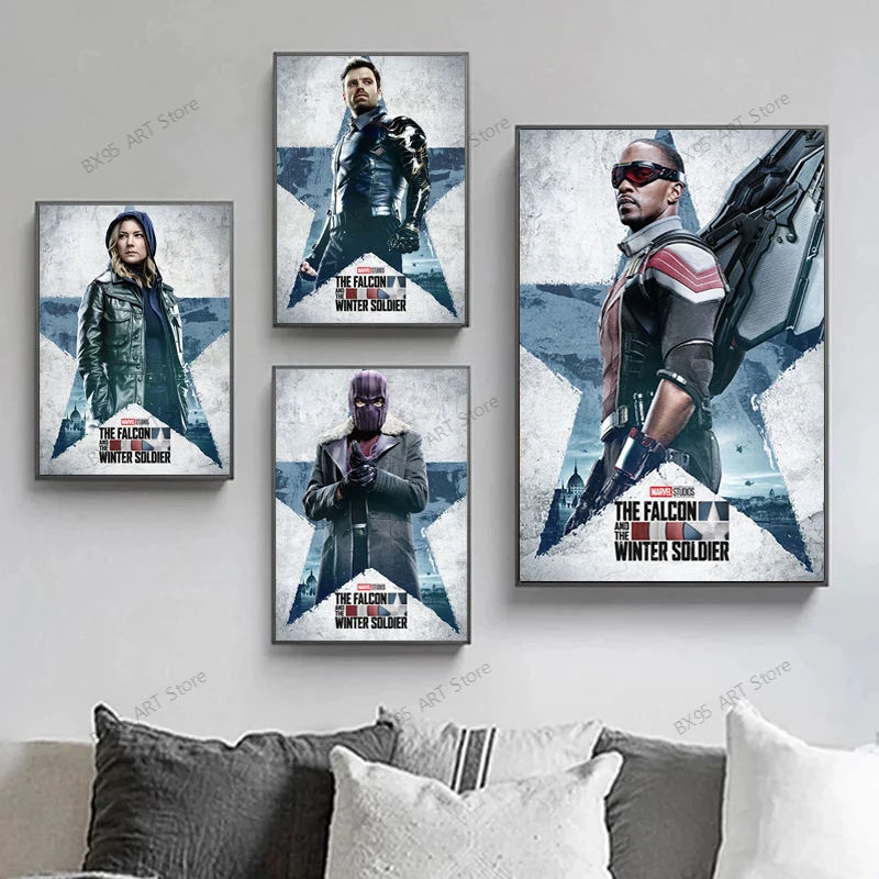

Американская Картина на холсте Marvel, настенное искусство, супергерой, Сокол и зимний солдат, принты, плакаты, картины для украшения дома