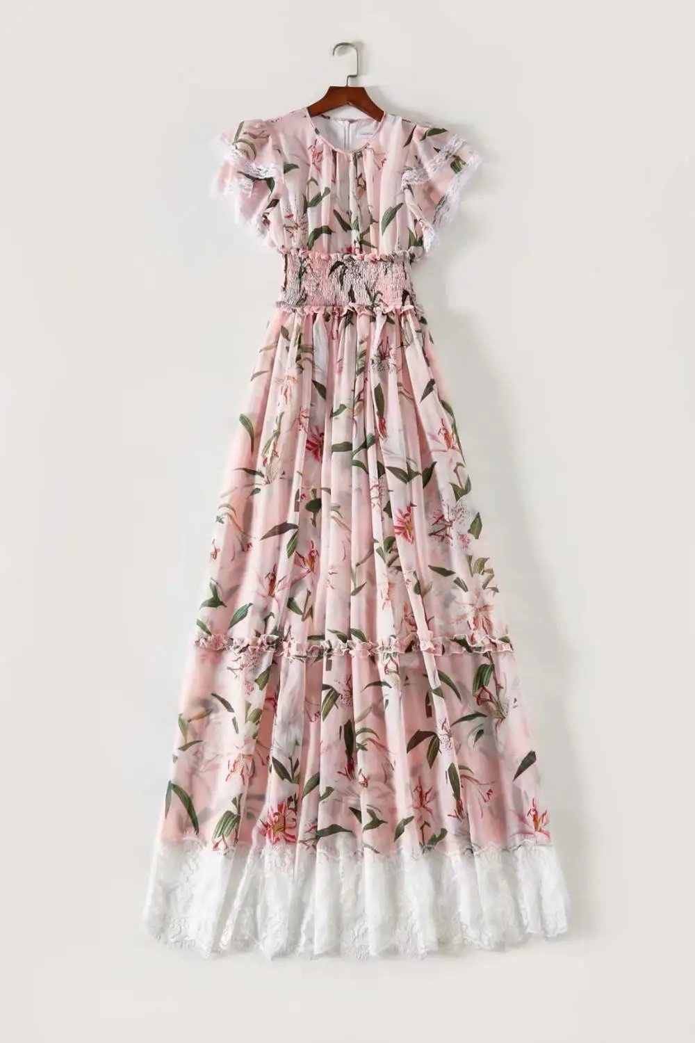 Новое Стильное женское кружевное платье с круглым вырезом и короткими рукавами