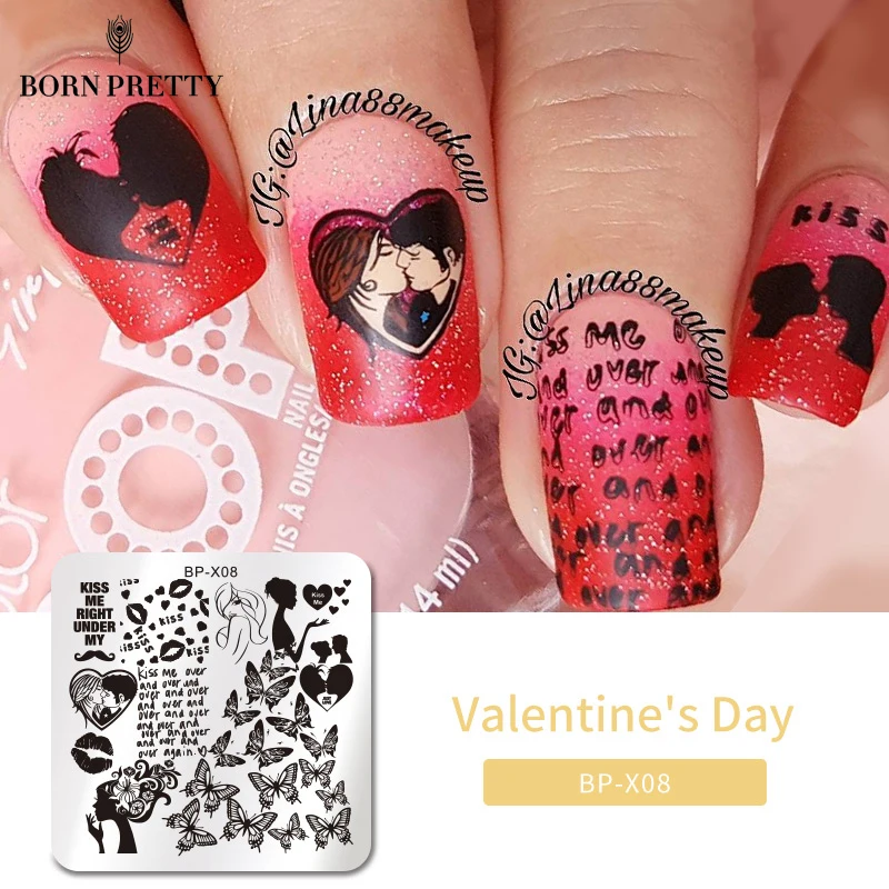 Целовать дизайн шаблона ногтей штамп пластин born pretty штамповки пластины 6*6 см