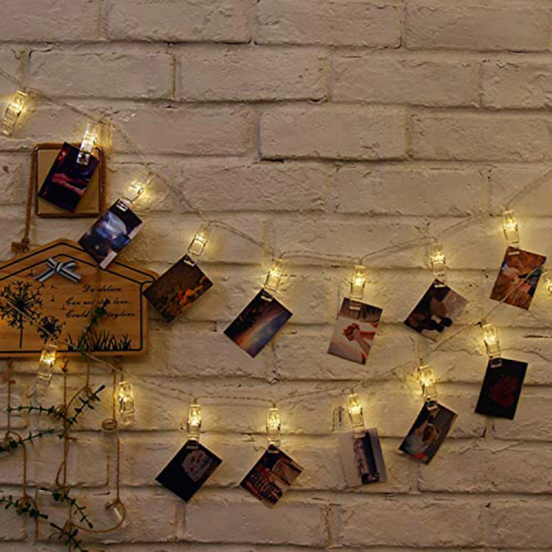 

6M 40LED Photo Clip Lamp String Lights Battery Christmas Fairy Party Room Decoration Wall Lights String to Hang Photos