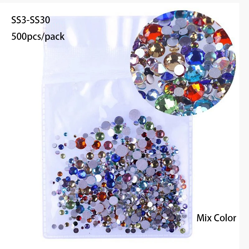 Mix Color 500pcs SS3-SS30 Супер Блестящий Кристалл AB аксессуары плоская задняя сторона стекло Хамелеон Стразы для ногтей для шармов 3D украшения для ногтей - Цвет: Mix Color 500pcs