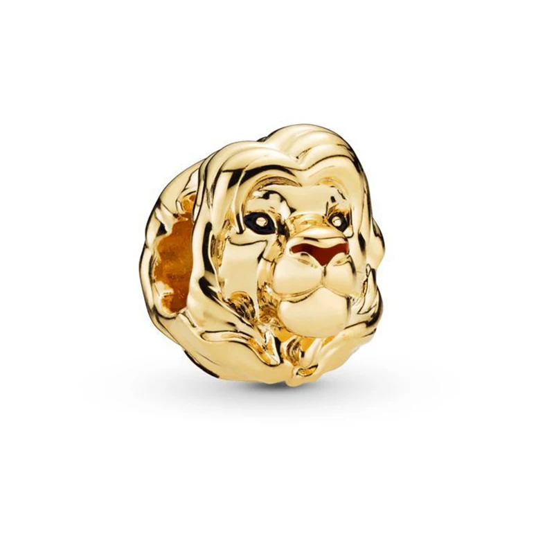 Gold Lion Серебряные бусины 925 пробы кристалл Микки Минни безопасная цепь Шарм Подходит Пандора браслет DIY женские ювелирные изделия - Цвет: Gold Lion