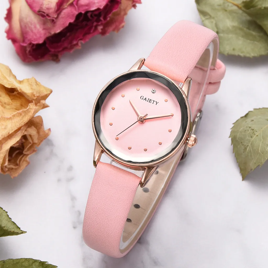 Модные Простые женские часы монохромный тонкий кожаный ремень наручные