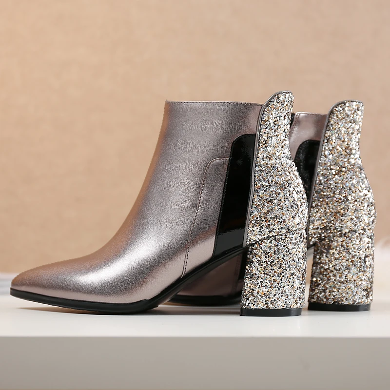 Большие размеры 42 женские осенние ботильоны из натуральной кожи на толстом