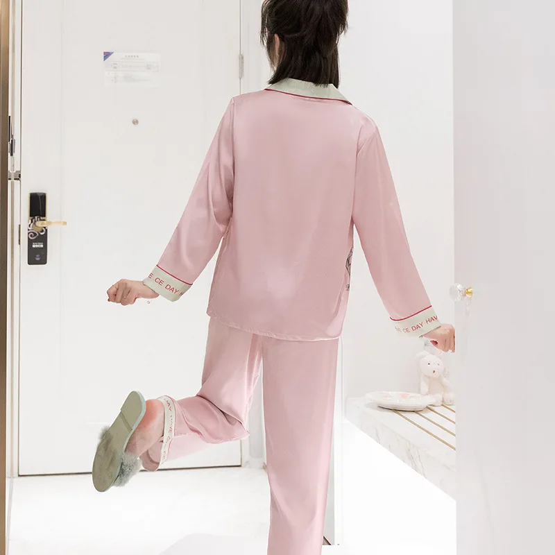 

Women's Satin Print Pajamas Set Pyjama Autumn Spring Long Sleeve Nightwear Cardigan Sleepwear Pijama 2Pcs Plus Size