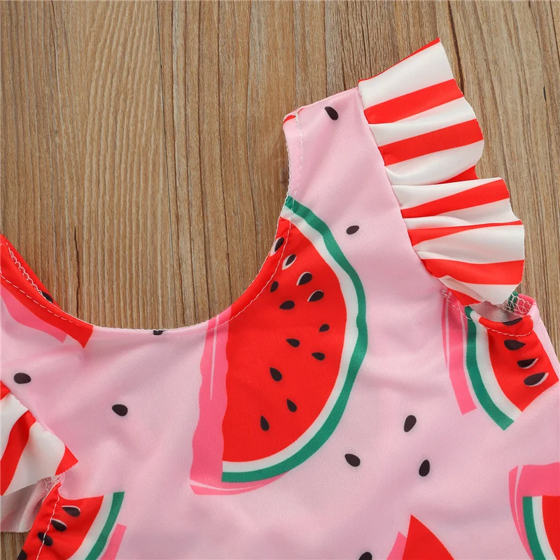 

6Months-3Years Baby Girls Swimsuit,Infant Summer Breathable Children Cute Daisy/Watermelon Printing Fly Sleeve Lace Swimwear
