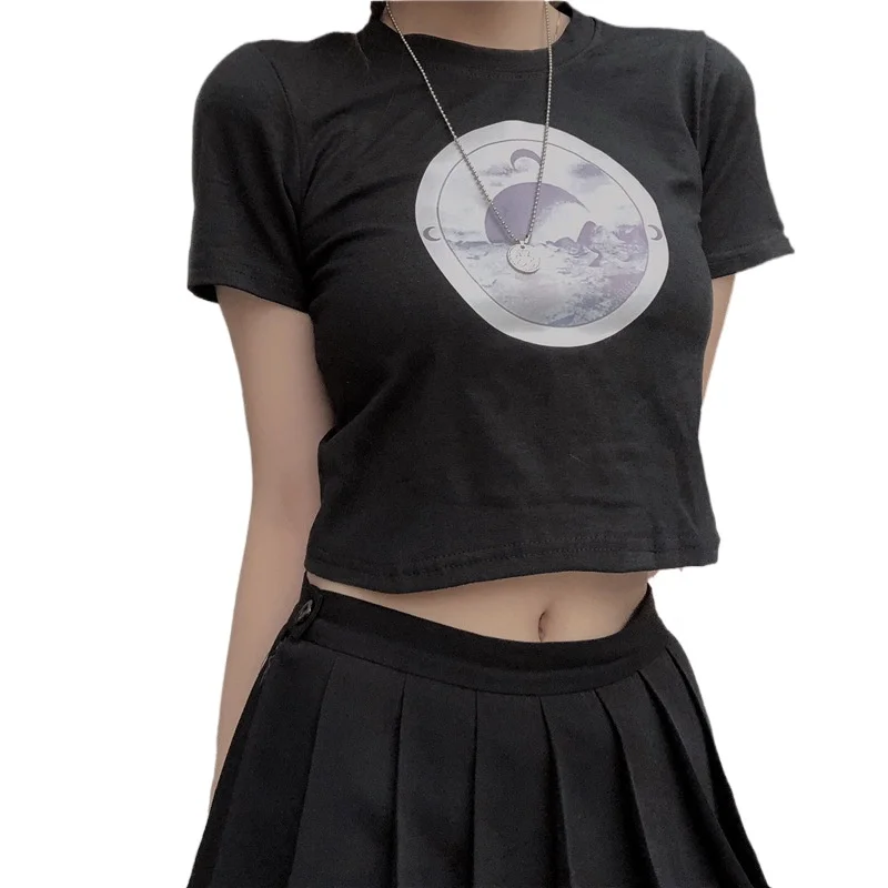 

New Crop Top for Women Sexy T-shirts with Short Sleeve Anime Harajuku Short Exposed Navel Women Clothing Summer Crop Tops Casual