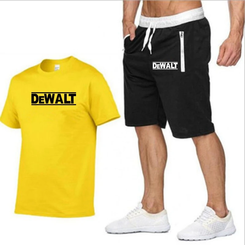 

Summer Leisure Sports T-Shirt Suit Men's Quick-Drying Sweat-Absorbent Pure Cotton Breathable Short-Sleeved Shorts Two-Piece Suit