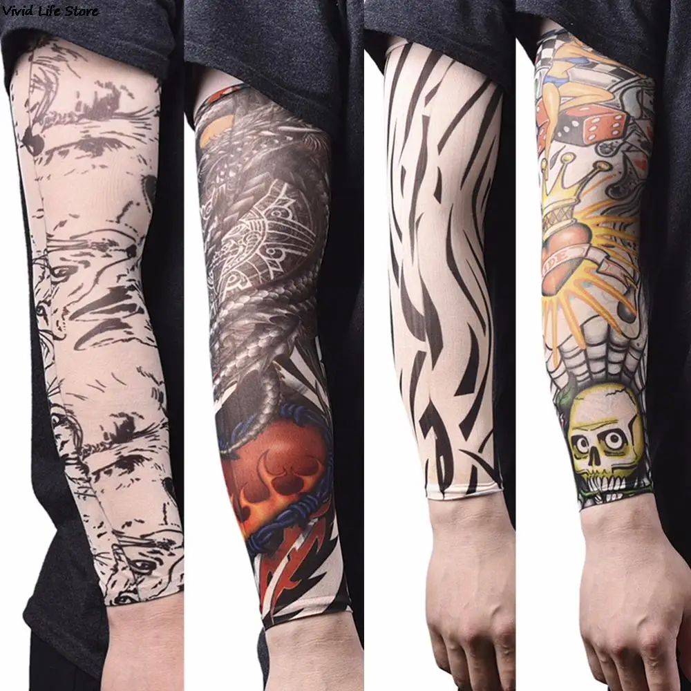 

Arm Warmer Skins Proteive Nylon Stretchy Fake Temporary Tattoo Sleeves Designs Body Arm Stockings Tatoos Cool Men Women Tattoo