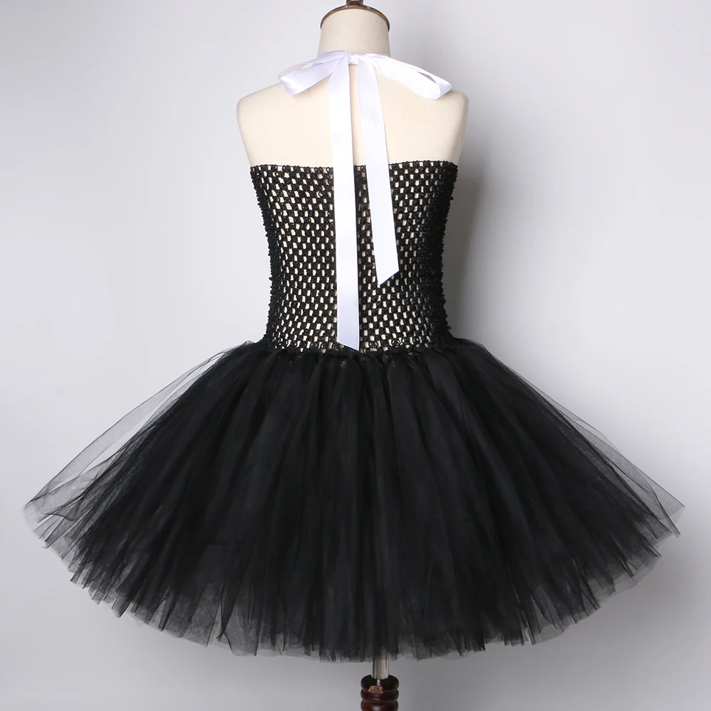 Черное платье-пачка для девочек с белым цветком Вечерние платья ручной работы