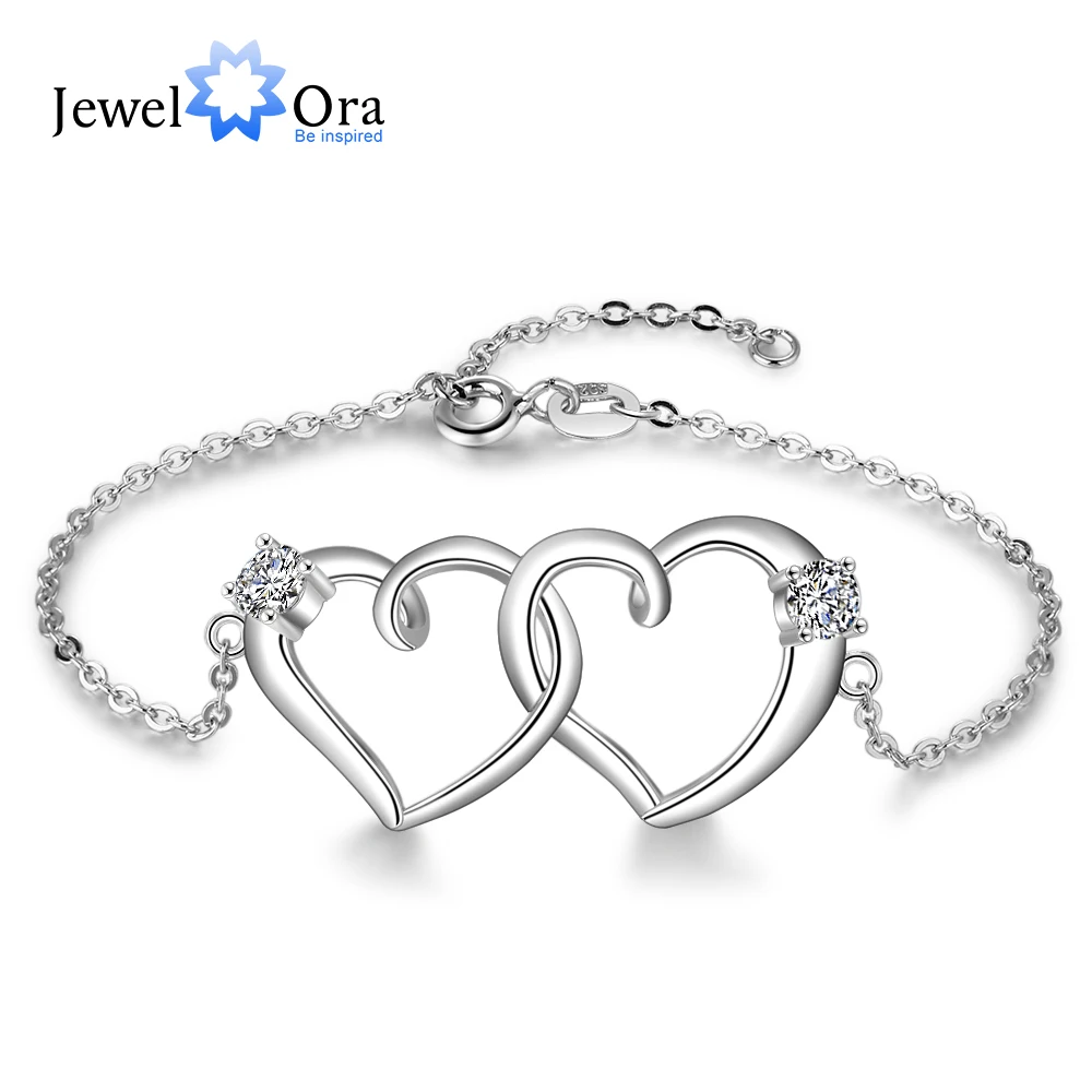 Женский браслет серебряного цвета с сердцем и фианитом | Украшения аксессуары
