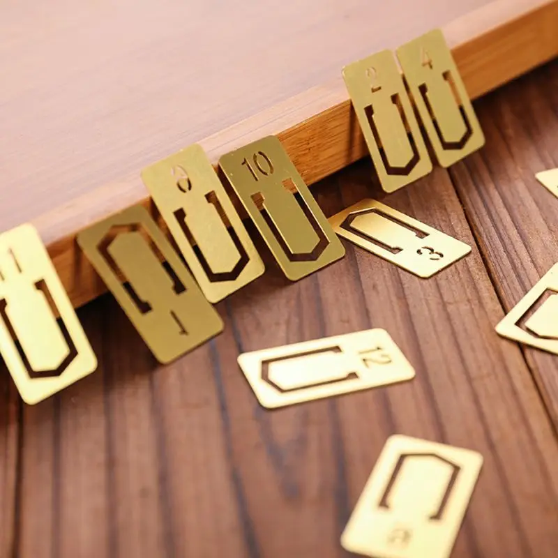 12Pcs Brass Bookmarks Number Metal Index Clamp Line Book Marker Stationery School Supplies Gift | Канцтовары для офиса и дома