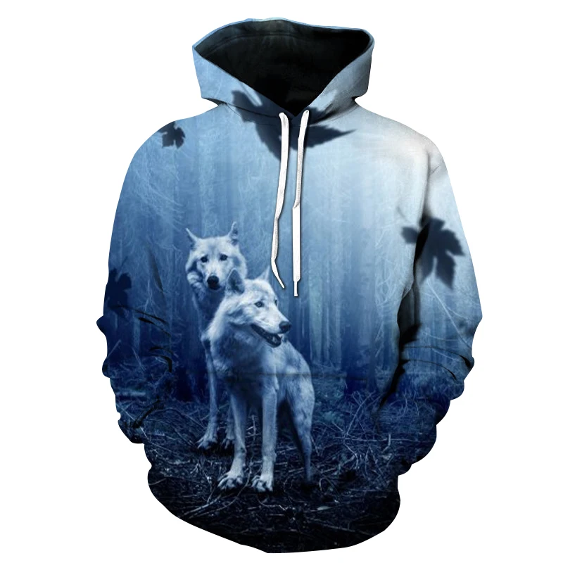 

Fashion Double Wolf Men 3D Printed Hooded Hoodies Men/Women's Shinning Wolf Design Sweatshirts 3D Animal Harajuku Pullovers Coat