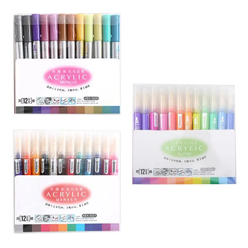 

12 Colors Acrylic Paint Marker Pen for Ceramic Rock Glass Porcelain Mug Wood Canvas Painting