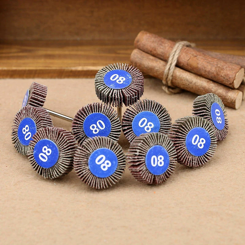 

10pcs Flap Wheel Disc Shaft Abrasive Sanding Drill Polish For Rotary Tool 80#