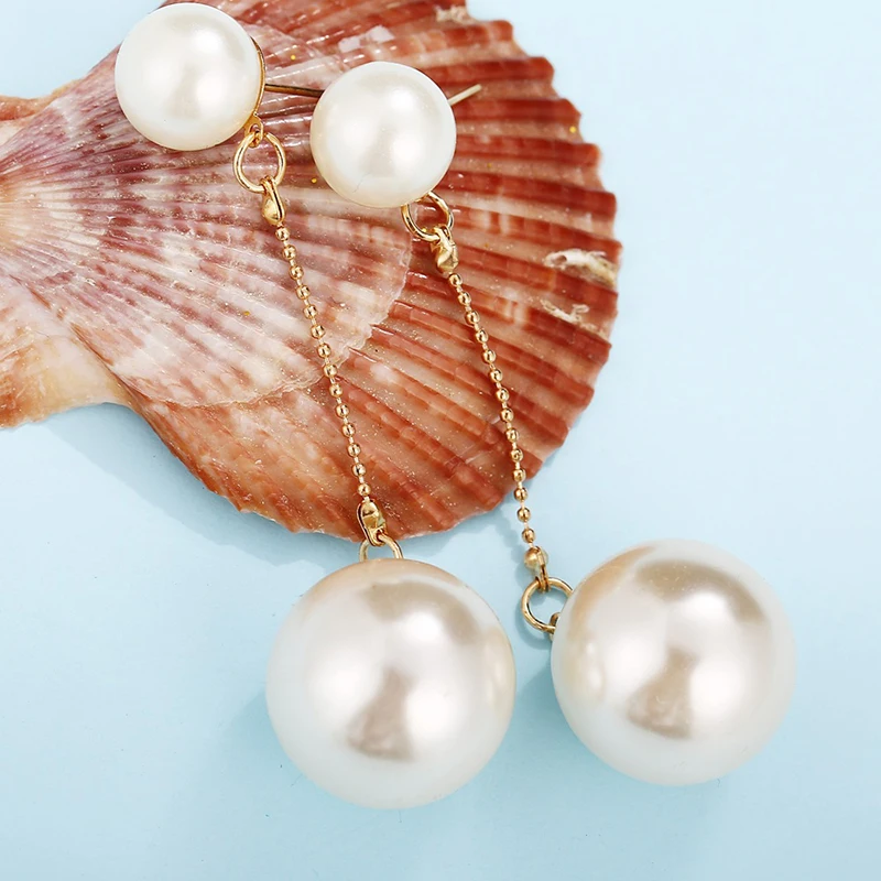 Trendy Elegant Simulated Pearls Long Dangle Earrings For Women Jewelry Pearls String Statement Drop Earrings Wedding Party Gift
