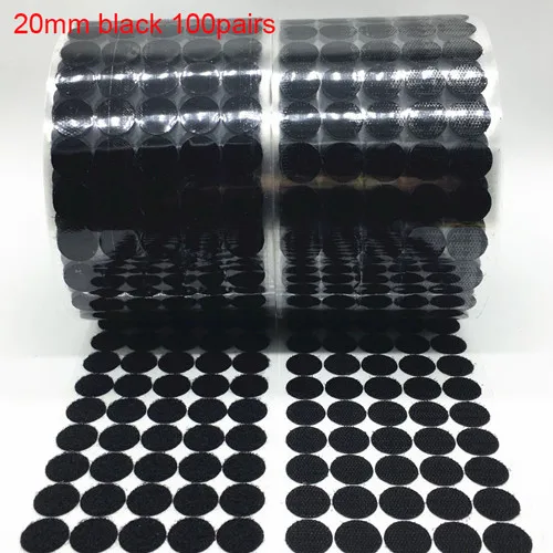 20mm Black 100pair Белый, черный, 10 мм, 15 мм, 100 пар, клей, крючок и петли, наклейка, крепкая, самоклеющаяся, точечная, нейлоновая, водонепроницаемая, клейкая, крепежная лента - Цвет: 20mm Black 100pair