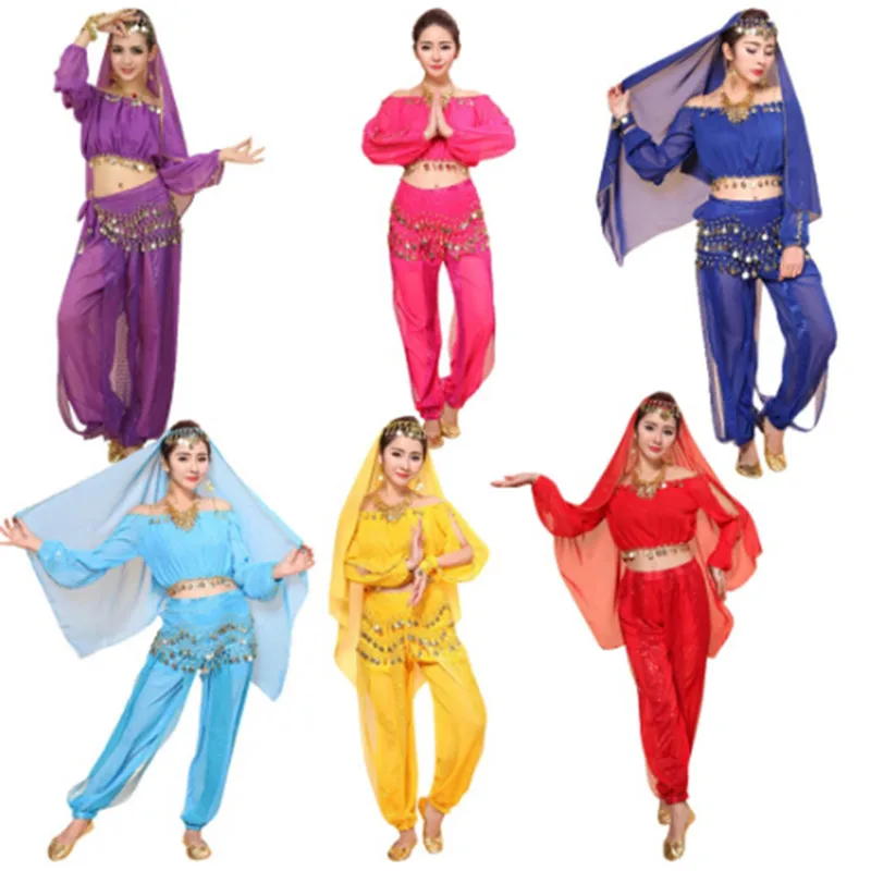 

Wholesale 2Pcs/set Dancewear Women Belly Dance Costume Set Indian Dance Costumes Bollywood Dress(Top+pants)