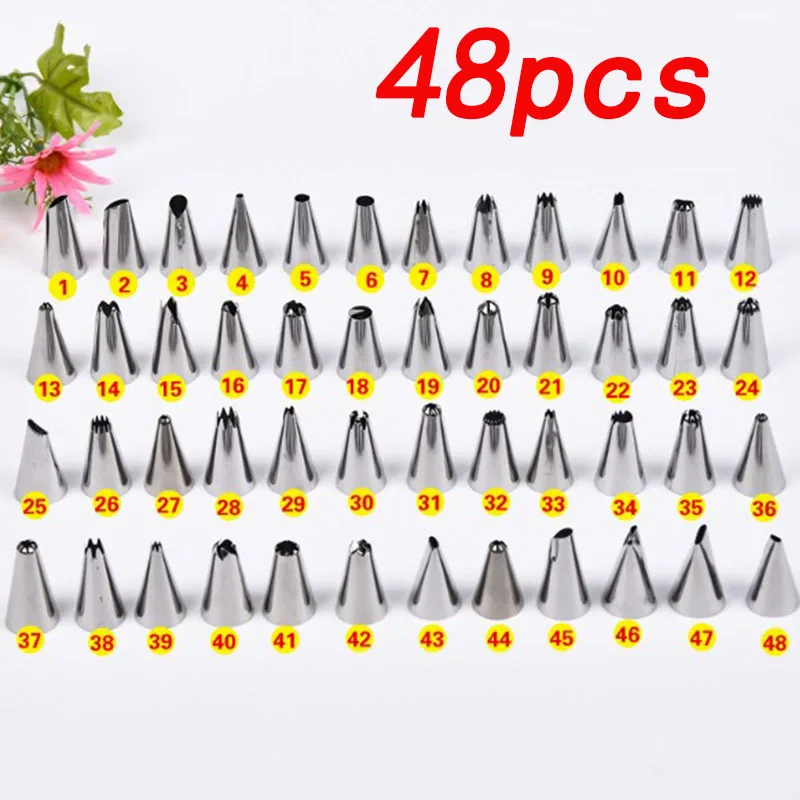 

48 heads stainless steel cake decoration nozzle stainless steel cream nozzle nozzle tips cake baking tools cake decoration tools