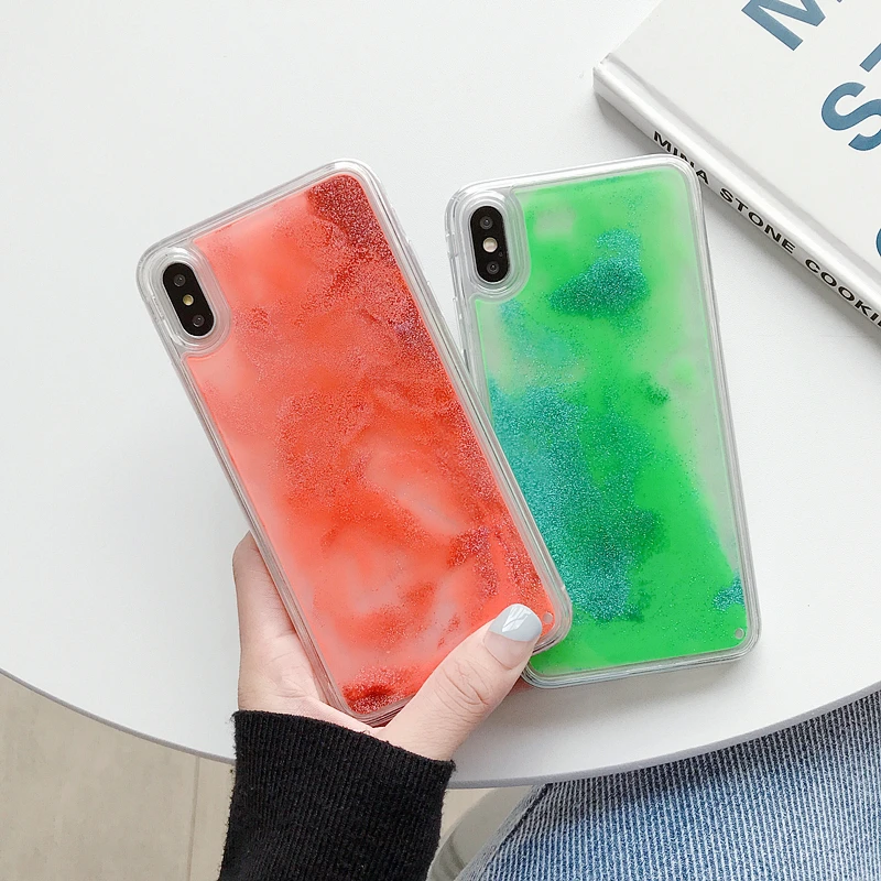 Quicksand Liquid Glitter Luminous Neon Sand Case For iphone 6 6S 7 8 Plus X XS 11 Pro MAX XR Back Cover Protective phone |