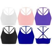 4 14y kids girls sport vest strappy back solid color stretchy bra tops tank crop top for gymnastics yoga dance workout
