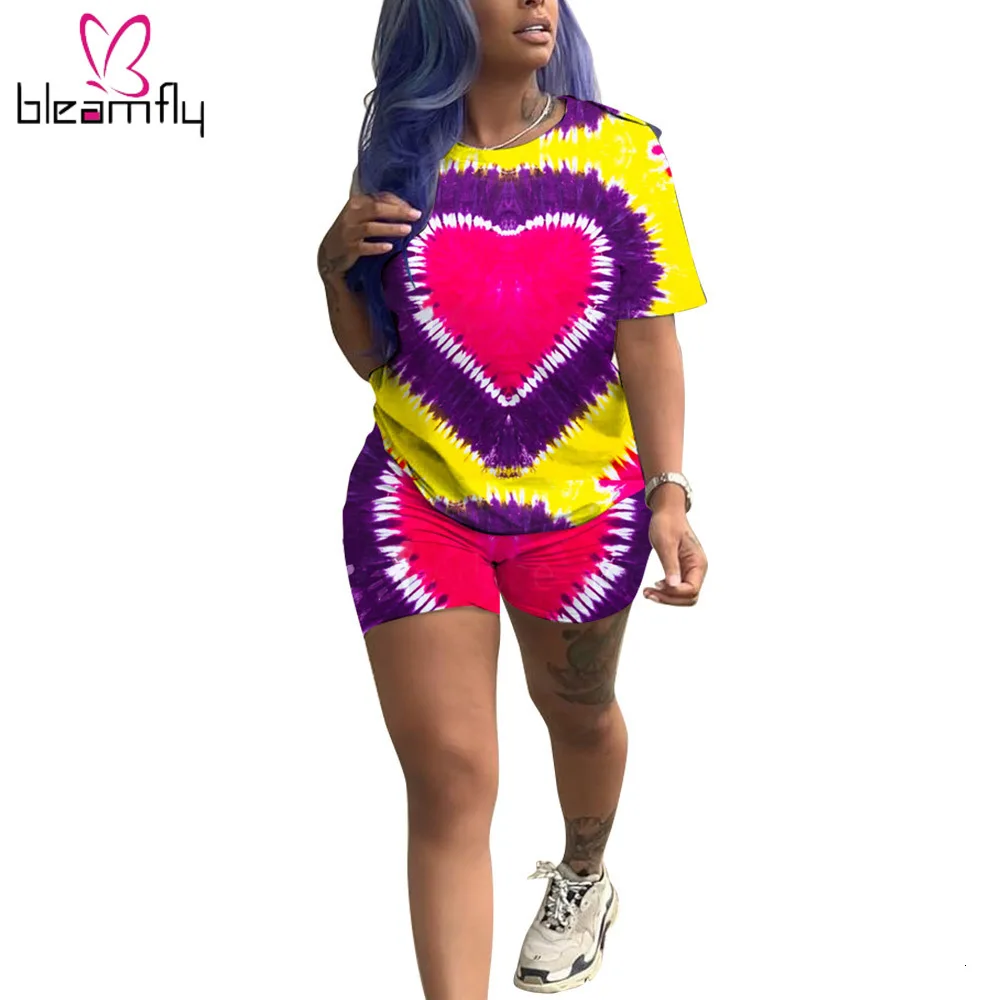 Новинка 2019! женский летний костюм из двух предметов: футболка и шорты с принтом Tie