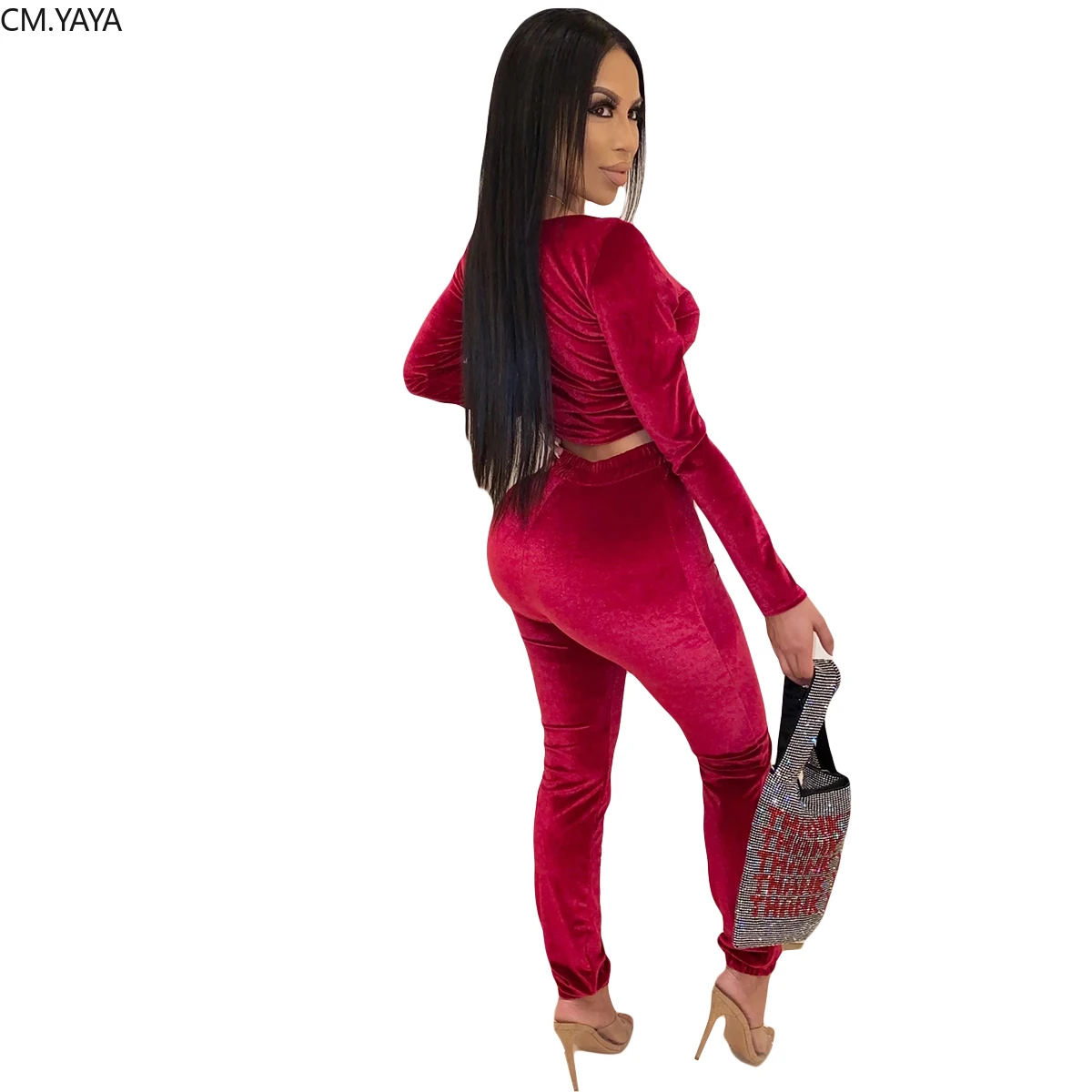 GL Осень Зима Женский комплект полный рукав v-образный вырез короткий топ длинные