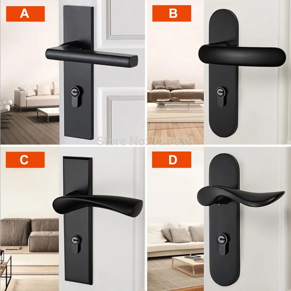 Черные однотонные алюминиевые дверные замки минималистичный замок для межкомнатной дверной ручки в