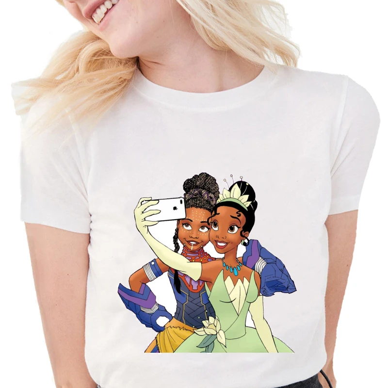 Футболка Shuri & Tiana в стиле принцессы женские милые Мультяшные футболки для селфи с