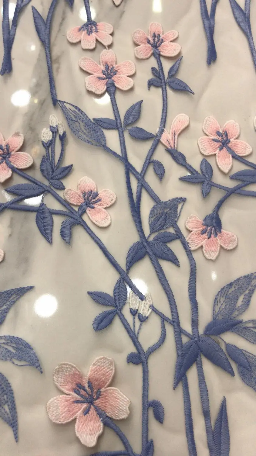 

Высококачественная Современная дизайнерская французская сетчатая кружевная ткань, Тюлевая кружевная ткань с африканскими цветами, с выши...