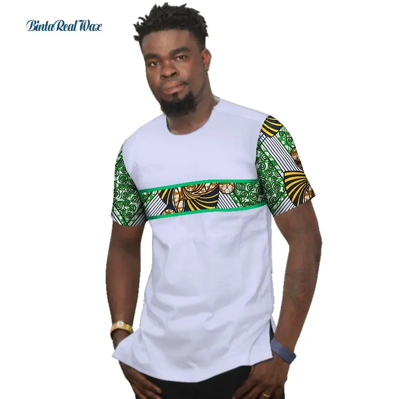 Мужская рубашка Bazin Riche летняя Лоскутная из 100% хлопка с принтом Дашики в