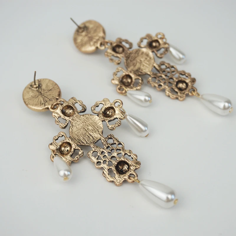 M & G золотые винтажные жемчужные серьги в готическом стиле женские полые длинные