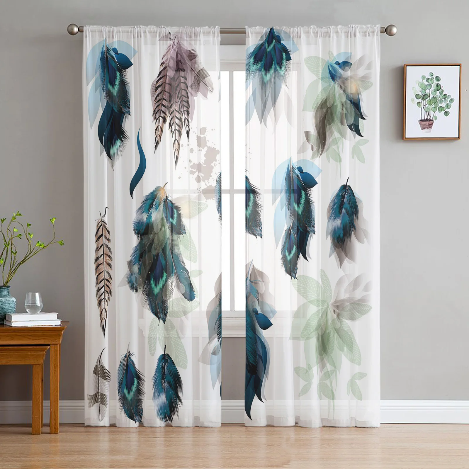 Тюлевые шторы с перьями и градиентными листьями занавески для спальни