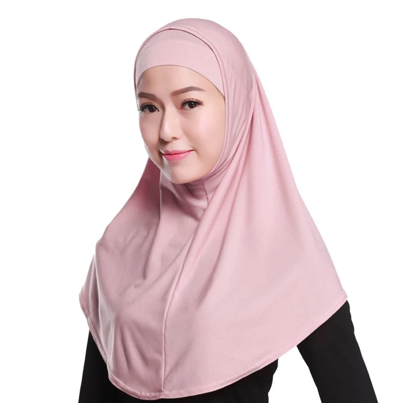

Womens 2 Piece Solid Color Amira Jersey Muslim Hijab Soft Cotton Stretch Head Scarf with Tube Inner Underscarf Cap Hood