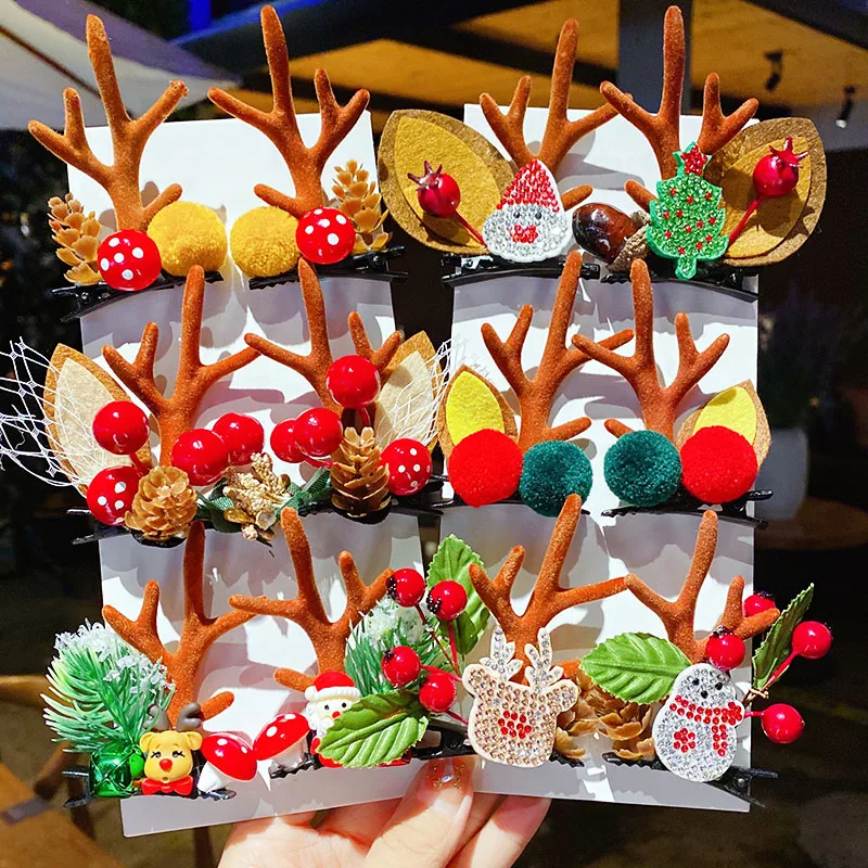 

1Pair Women Girls Cartoon Christmas Antlers Hairpins New Year Sweet Hair Decorate Barrettes Hair Clips Novelty Hair Accessories