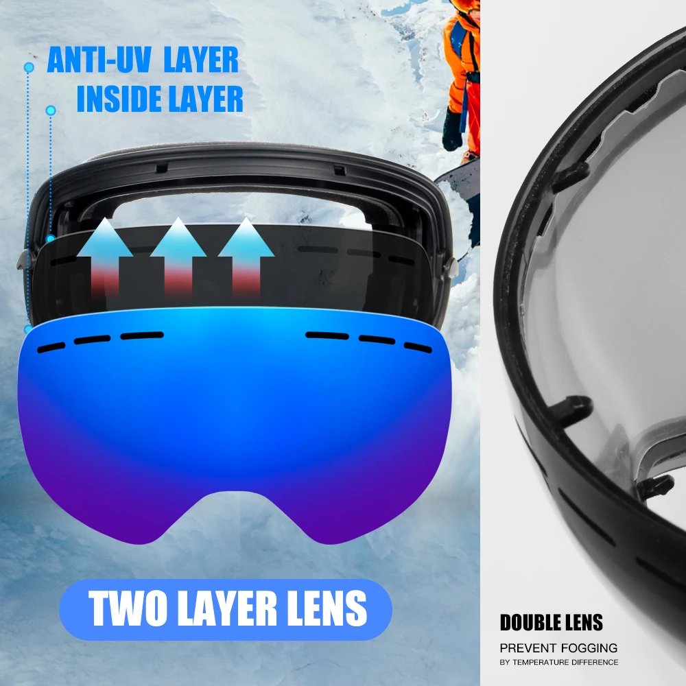 Queshark лыжные очки двухслойные UV400 Анти-туман большие Лыжные маски очки для катания на лыжах мужчины женщины снег сноуборд очки