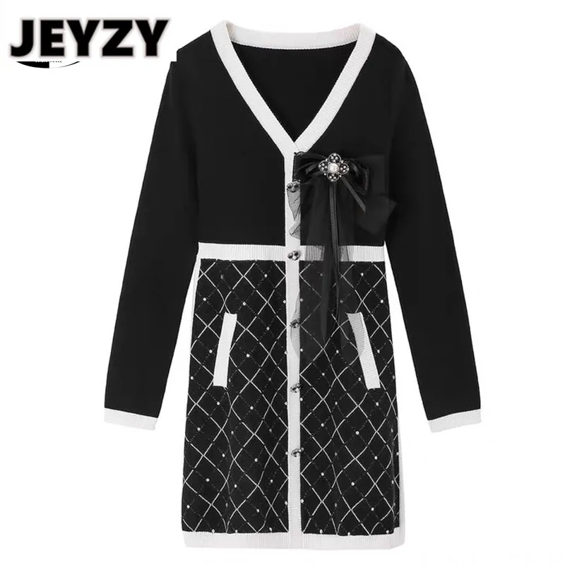 

Женское трикотажное мини-платье на пуговицах, с V-образным вырезом и длинным рукавом