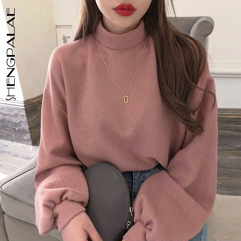 SHENGPALAE 2020 новая мода весна-зима рукав-фонарик полувысокий воротник пуловер для