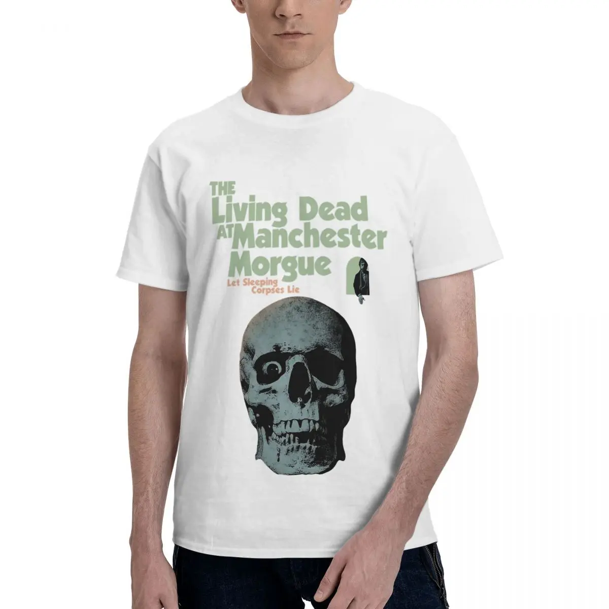 

The Living Dead Morgue Men Casual Tees Short Sleeve Round Collar T-Shirt Pure Cotton Graphic Printed Clothes