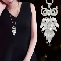women lovely owl pendant rhinestone long sweater box chain necklace jewelry choker feather pendants necklaces for women80cm