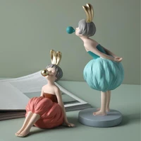 nordic resin bubble rabbit girl ornaments home livingroom desktop sculpture decoration coffee table figurines craft wedding gift