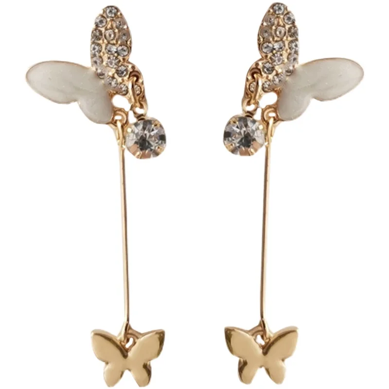 

Bilandi S925 needle Butterfly Earrings Sweet Korean Temperament Shiny Crystal Drop Earrings For Women Gifts Fashion Jewelry