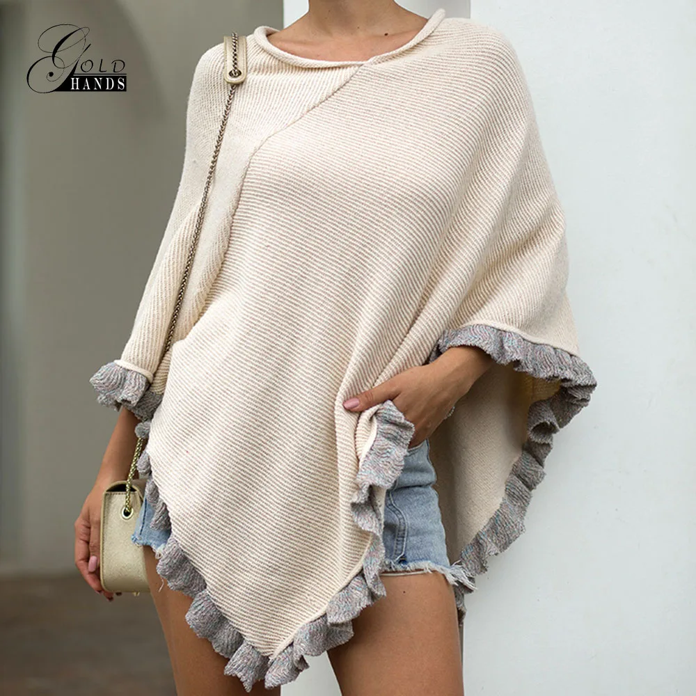 Женские пончо с золотыми ручками Осенний Женский пуловер свитер модный